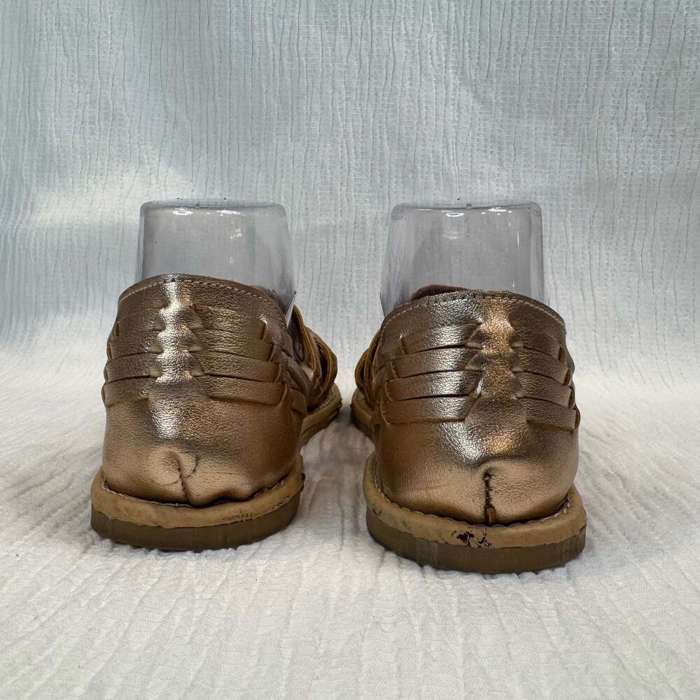 Artesanias Angeles Metallic Gold Leather Woven Mexican Huarache Sandals 7 - Picture 5 of 16